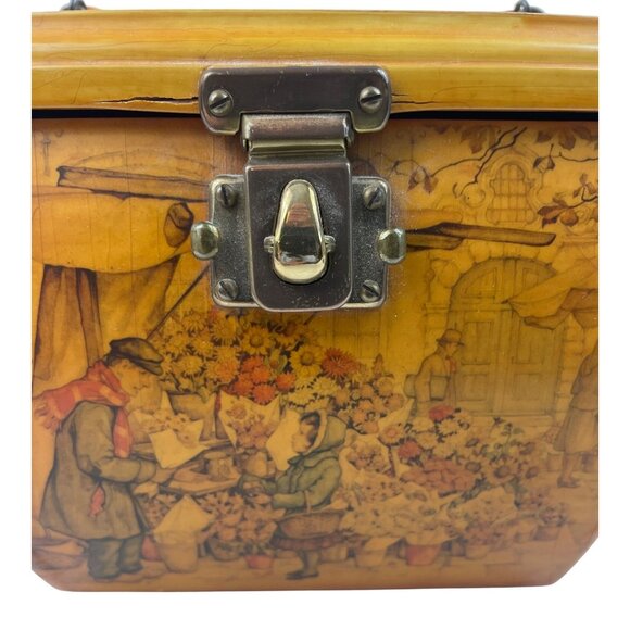 Anton Pieck Scenic Decoupage Wooden Purse With Lucite Handle - Picture 2 of 16